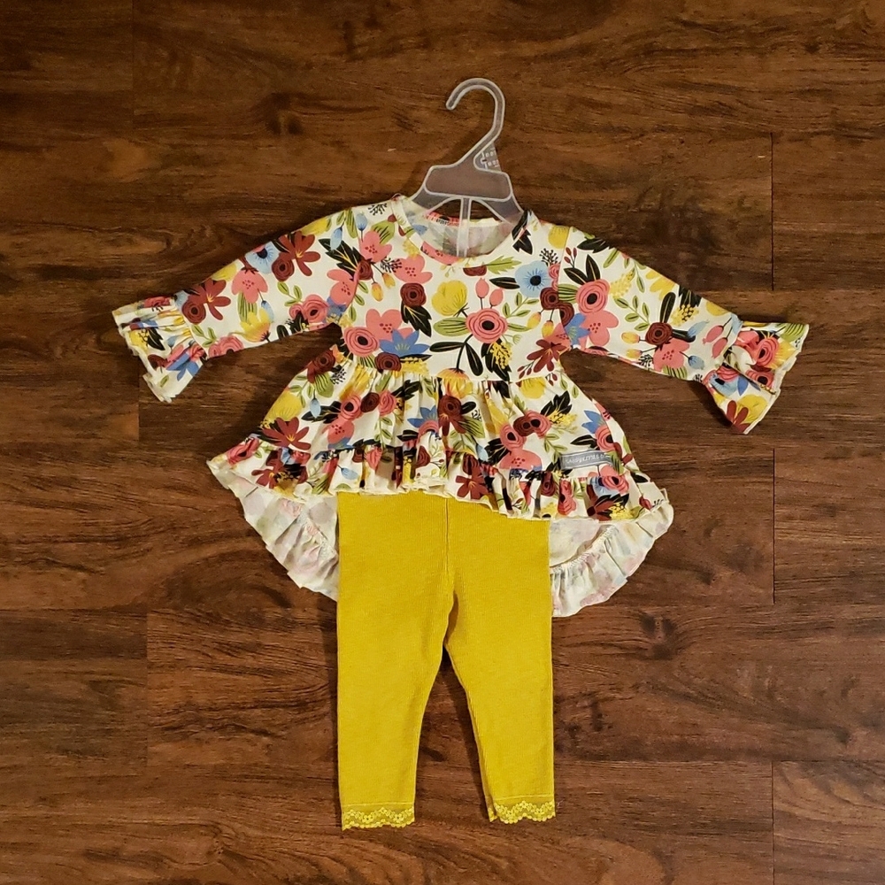 Floral Ruffle Dress with Yellow Leggings